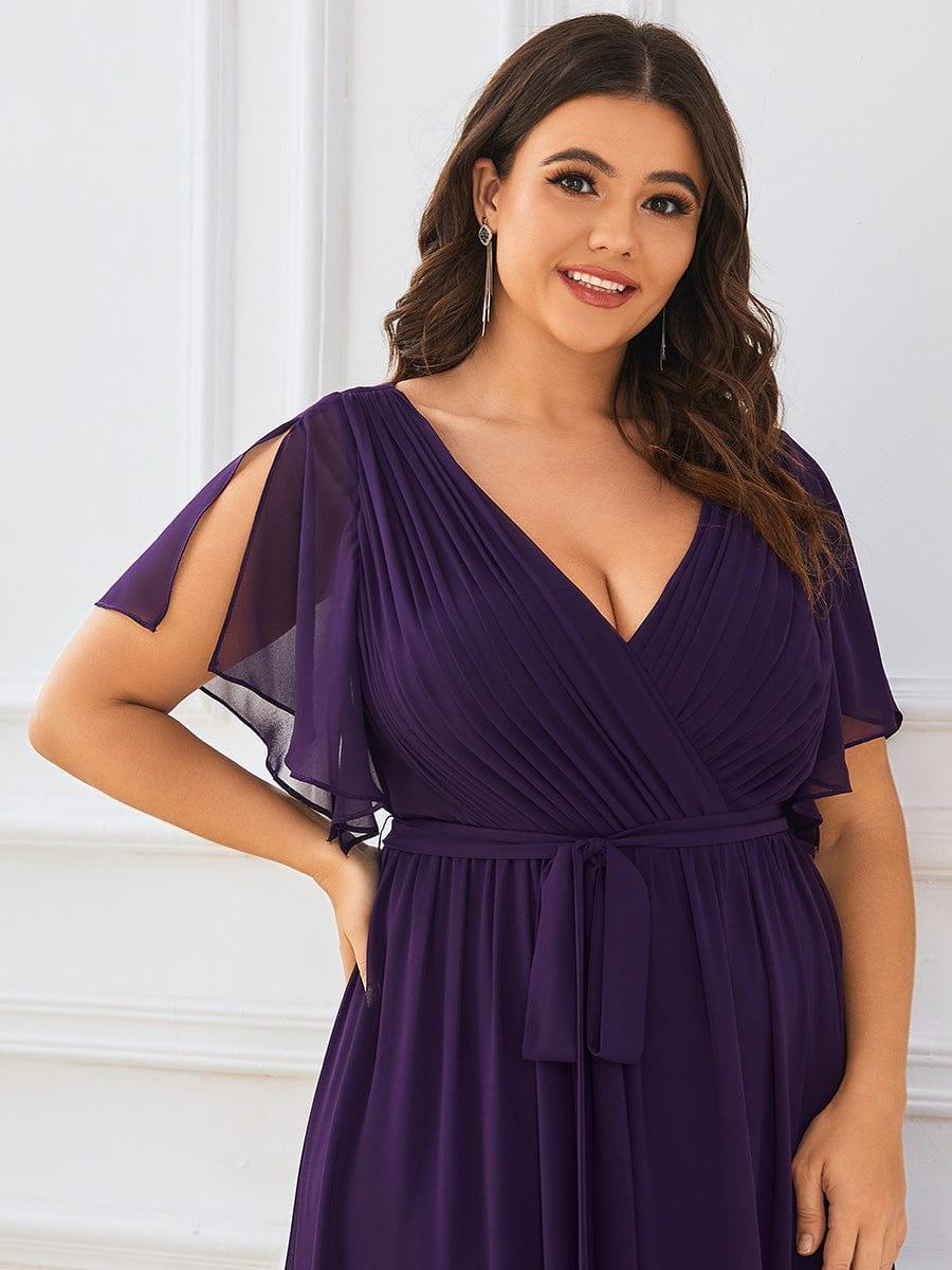 ever LEORA|V-Neck Flutter Sleeve Floor-Length A-Line Chiffon Evening Dress - Image 50