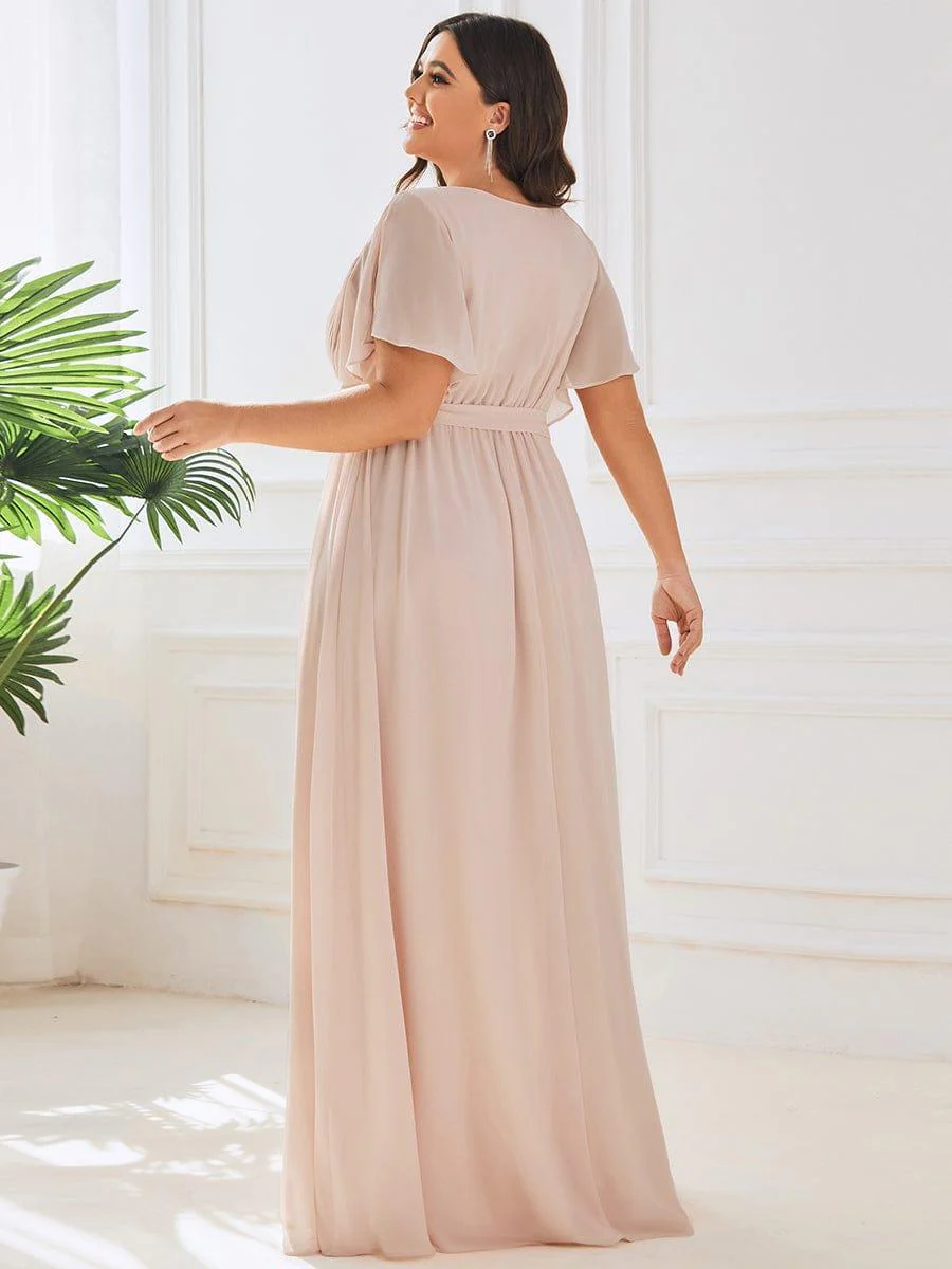 ever LEORA|Chiffon Pleated V-Neck Flutter Sleeve Maxi Bridesmaid Dress - Image 91
