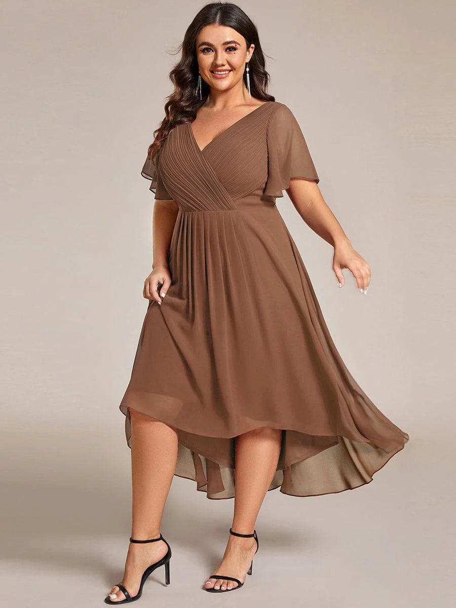 ever FAYE|Chiffon Pleated V Neck High-Low Bridesmaid Dress - Image 140