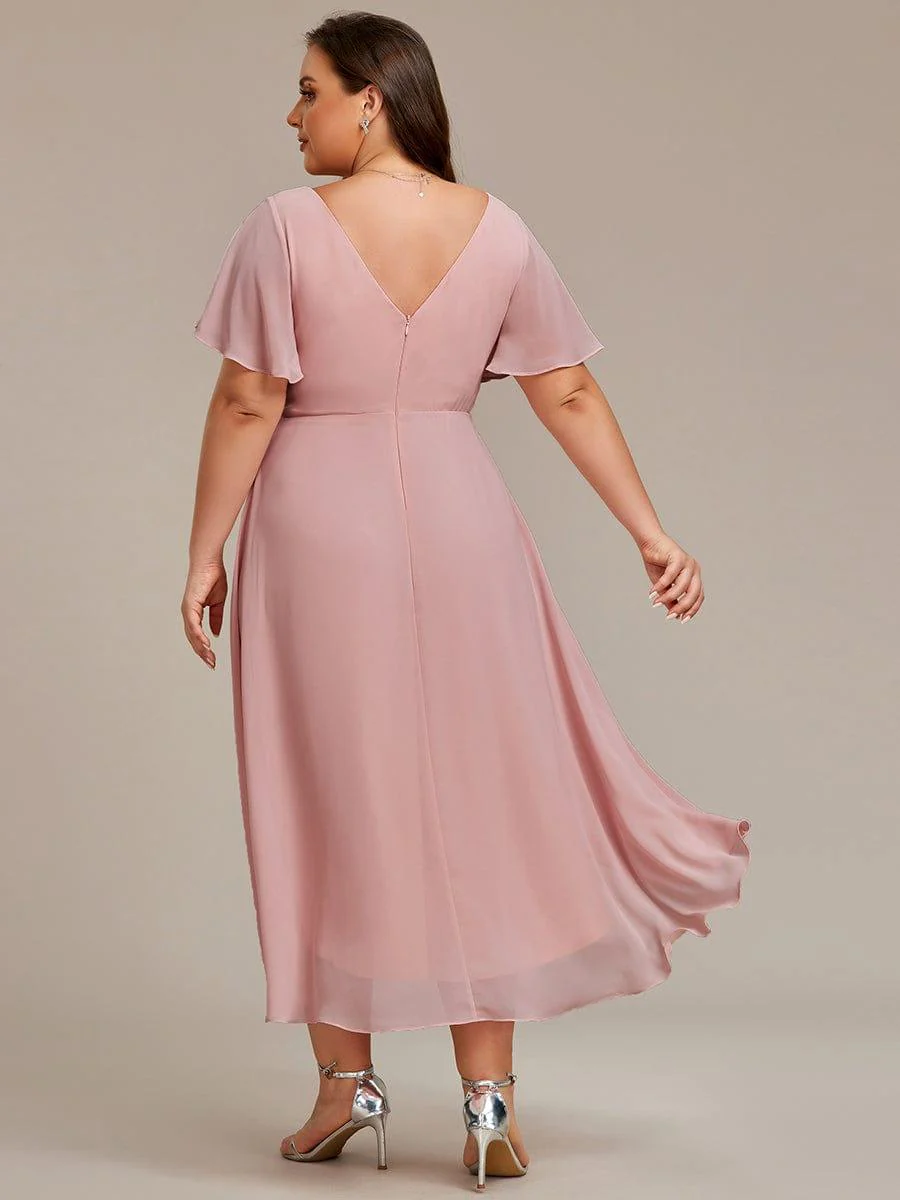 ever FAYE|Chiffon Pleated V Neck High-Low Bridesmaid Dress - Image 147