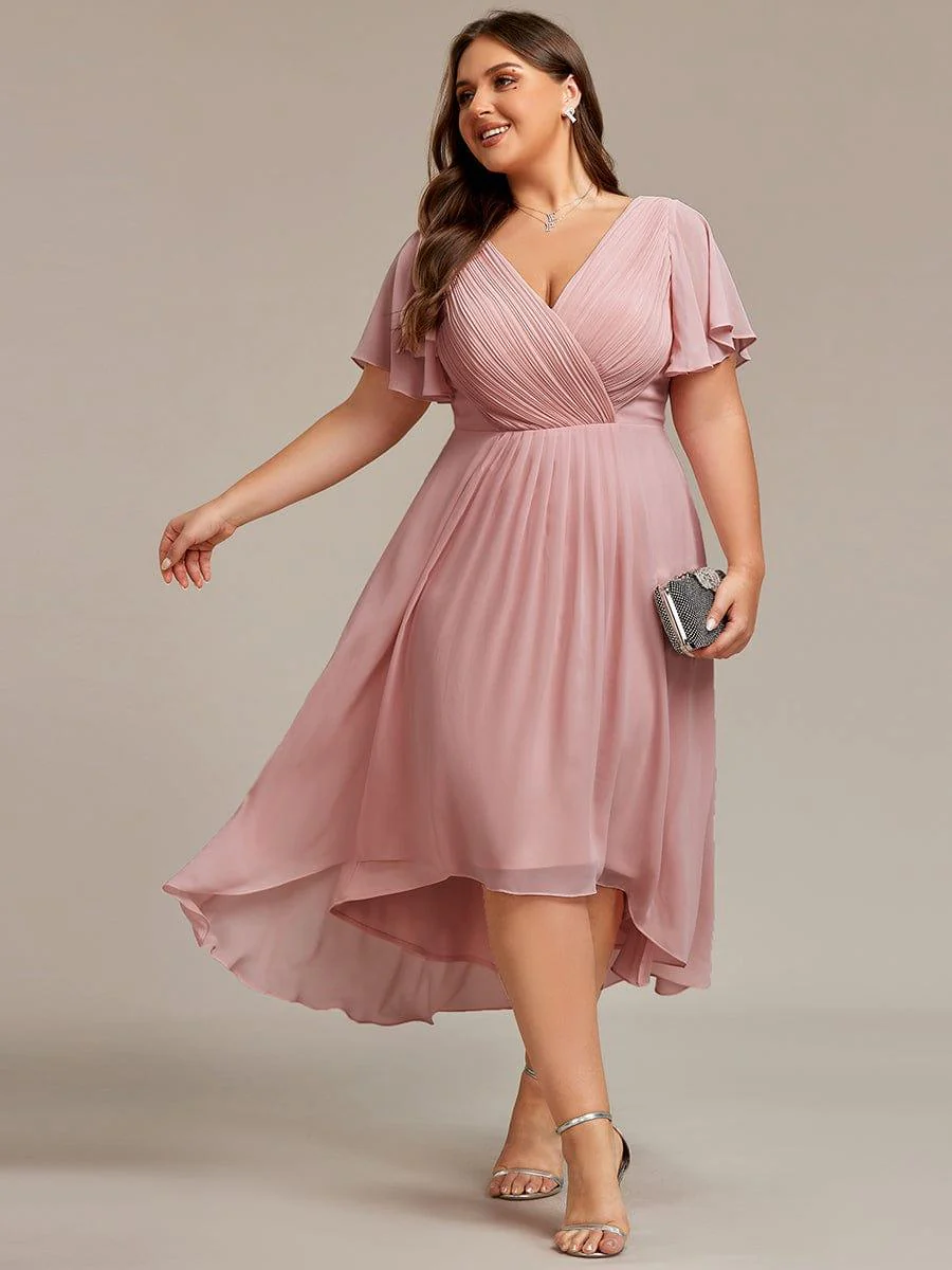 ever FAYE|Chiffon Pleated V Neck High-Low Bridesmaid Dress - Image 150