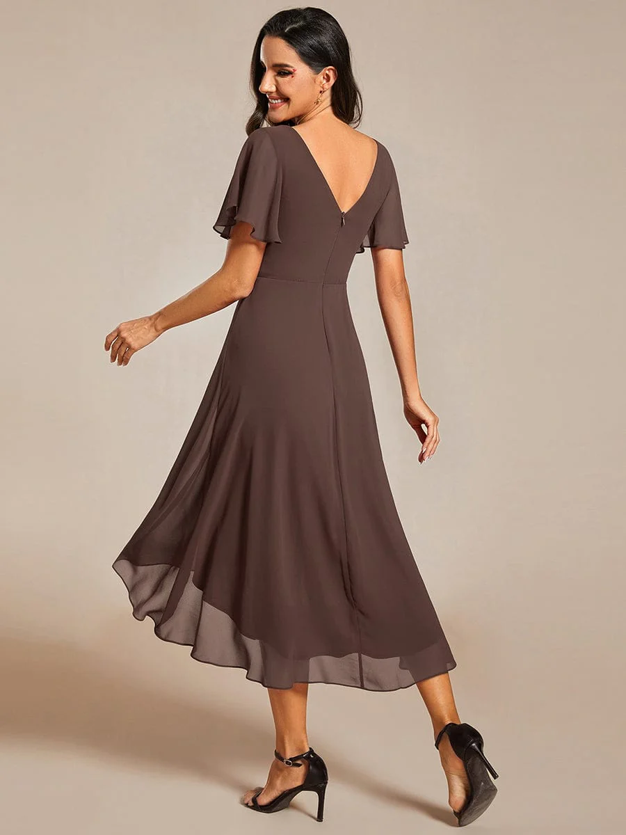 ever FAYE|Chiffon Pleated V Neck High-Low Bridesmaid Dress - Image 158