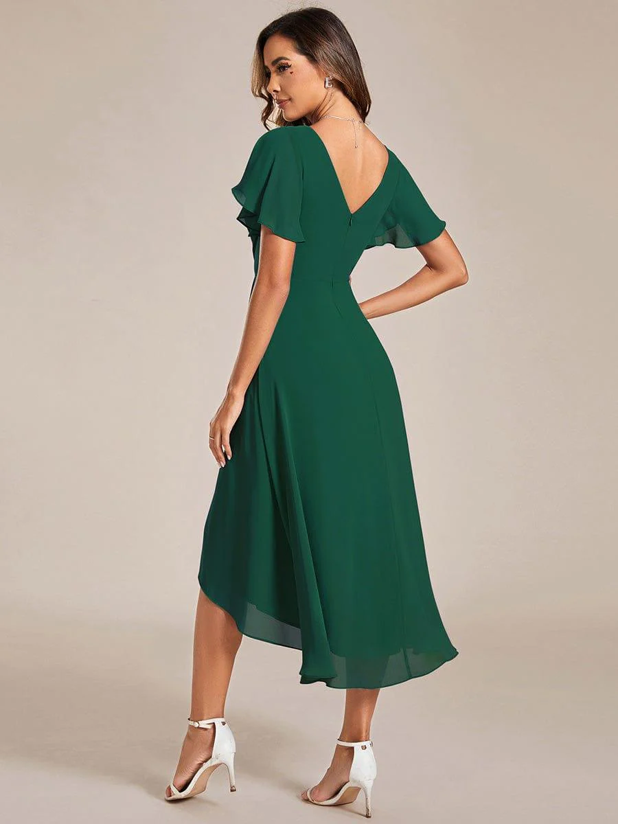 ever FAYE|Chiffon Pleated V Neck High-Low Bridesmaid Dress - Image 2