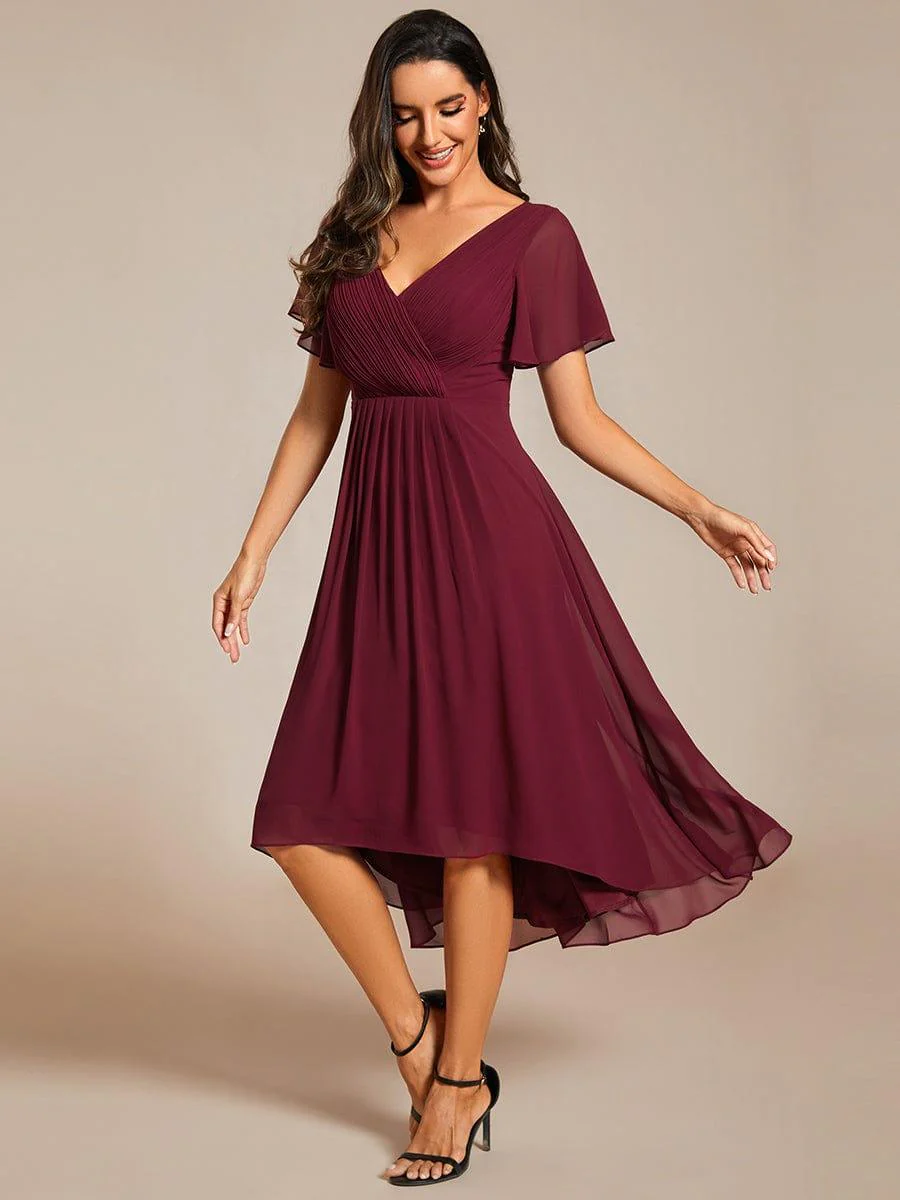 ever FAYE|Chiffon Pleated V Neck High-Low Bridesmaid Dress - Image 46
