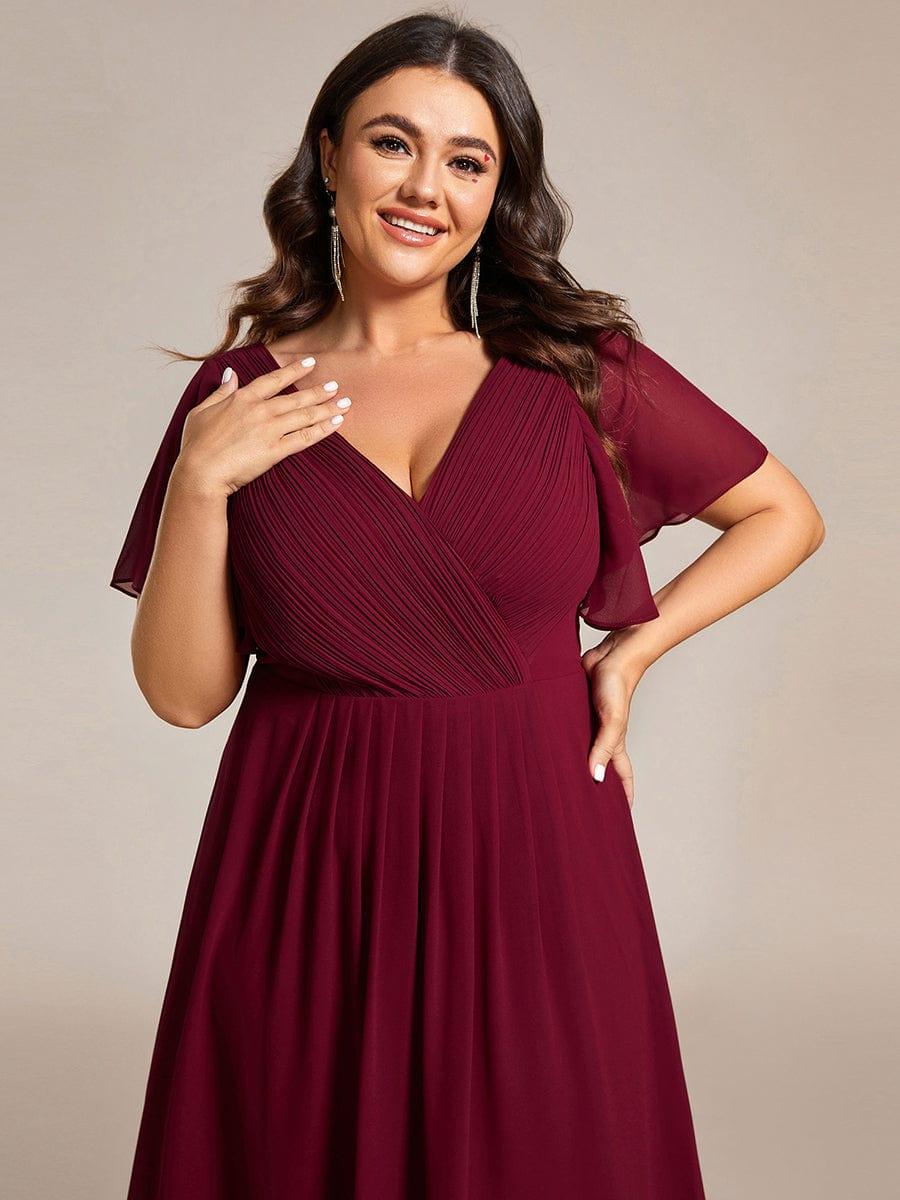 ever FAYE|Chiffon Pleated V Neck High-Low Bridesmaid Dress - Image 50