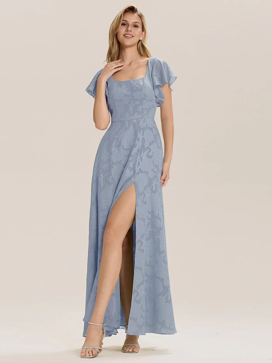 ever ZERENA|Floral Chiffon Ruffle Sleeve Evening Dress - Image 12