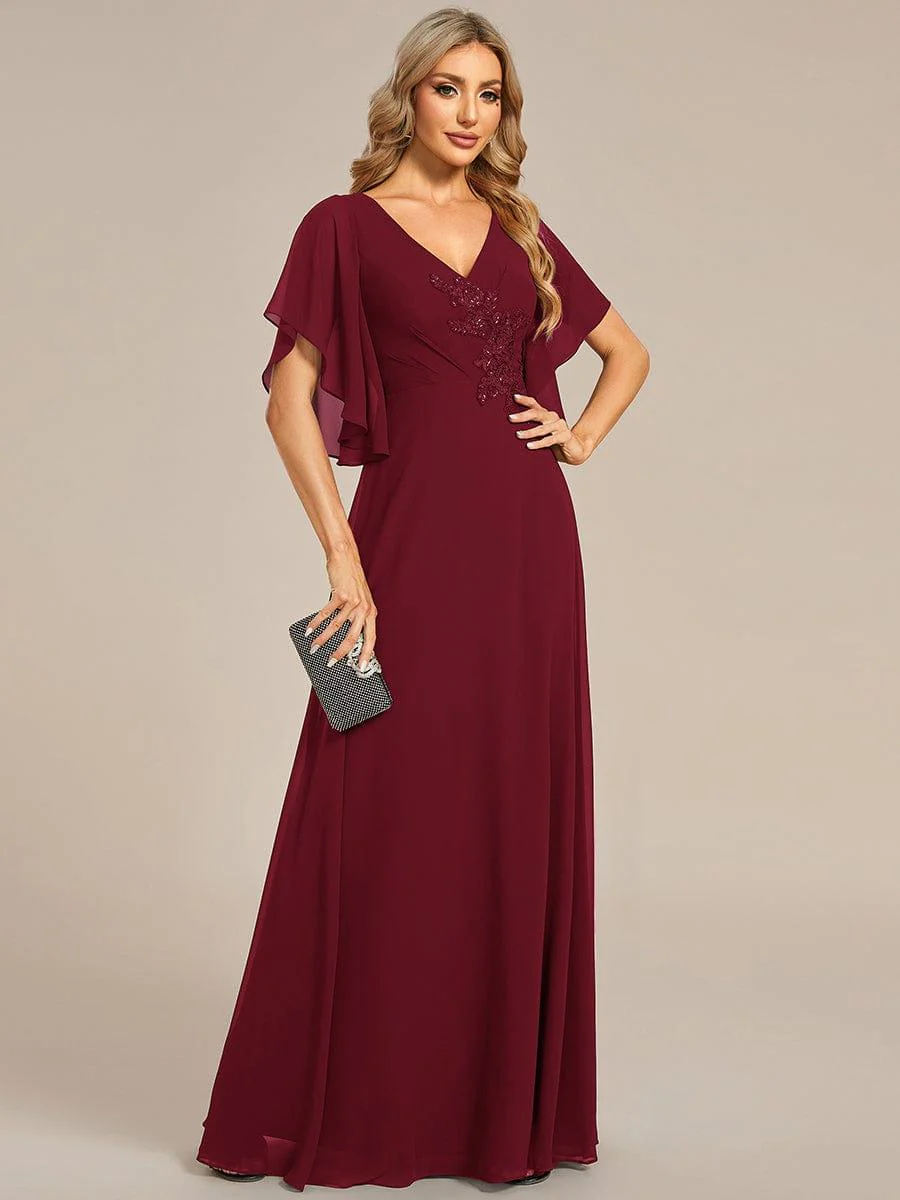 ever LORIE|Chiffon Ruffle Sleeve Mother of the Bride Dress with Waist Applique