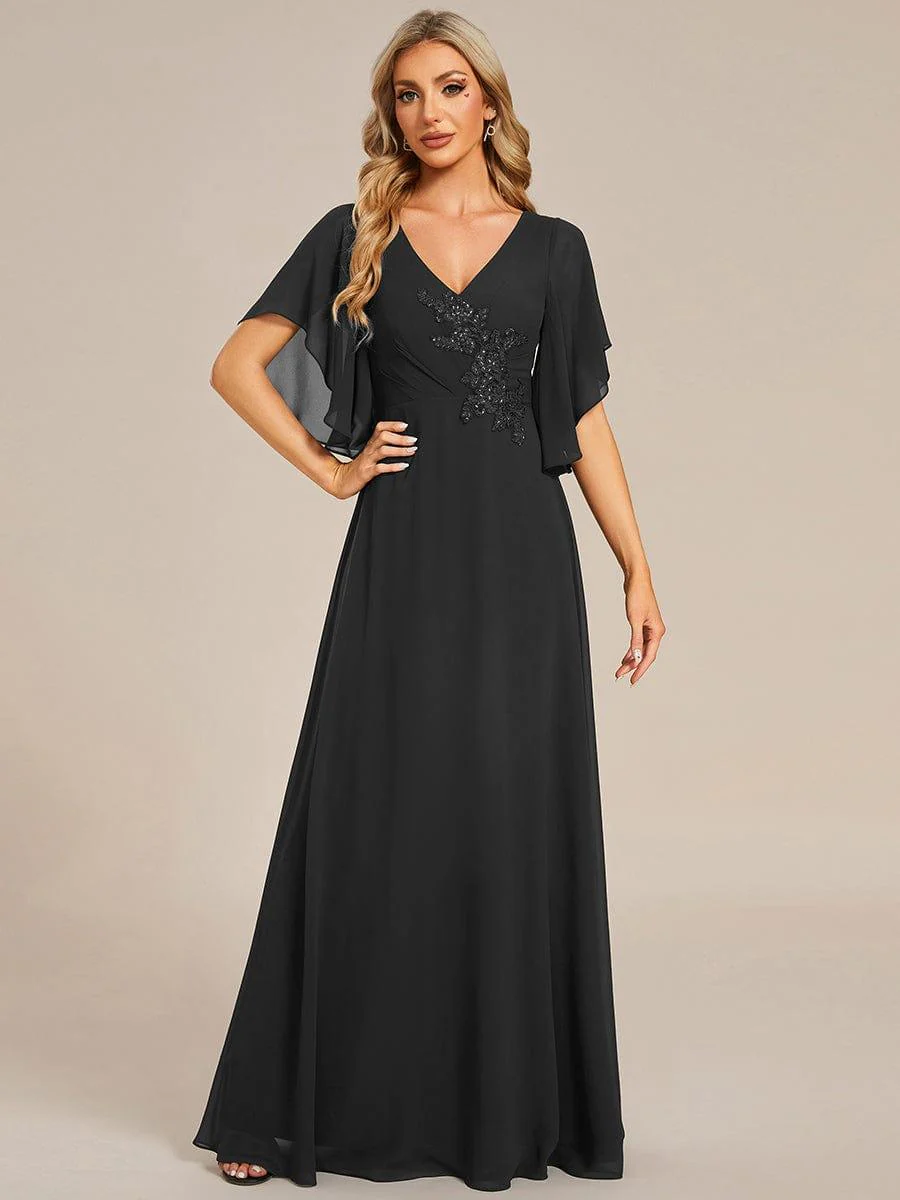 ever LORIE|Chiffon Ruffle Sleeve Mother of the Bride Dress with Waist Applique - Image 15