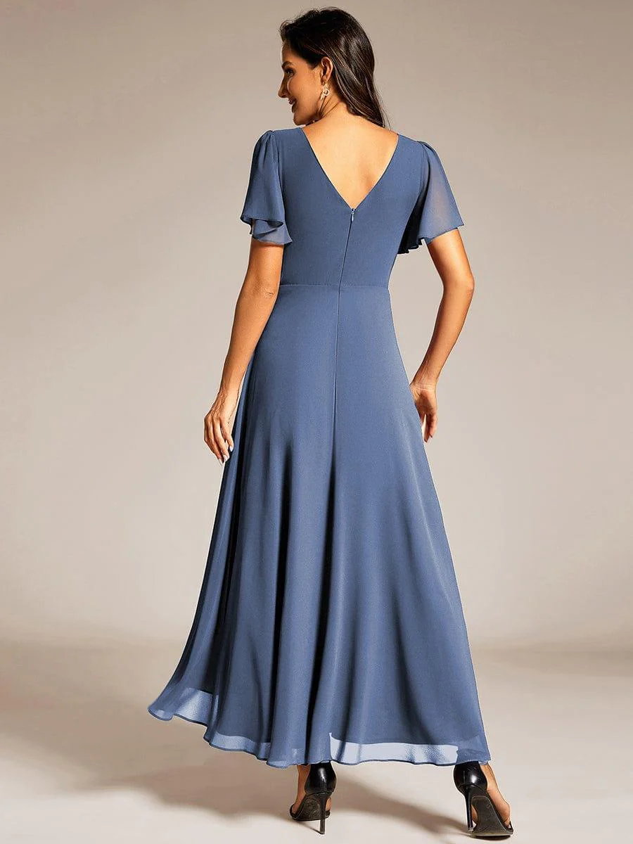ever DAKOTA|Chiffon Ruffle Sleeves Rhinestone Waist High-Low Evening Dress For Wedding - Image 17