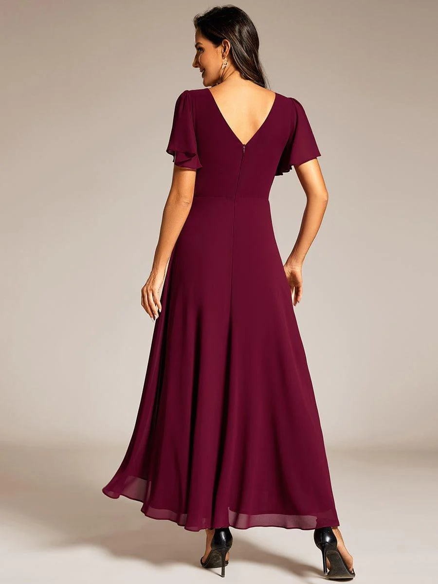 ever DAKOTA|Chiffon Ruffle Sleeves Rhinestone Waist High-Low Evening Dress For Wedding - Image 4