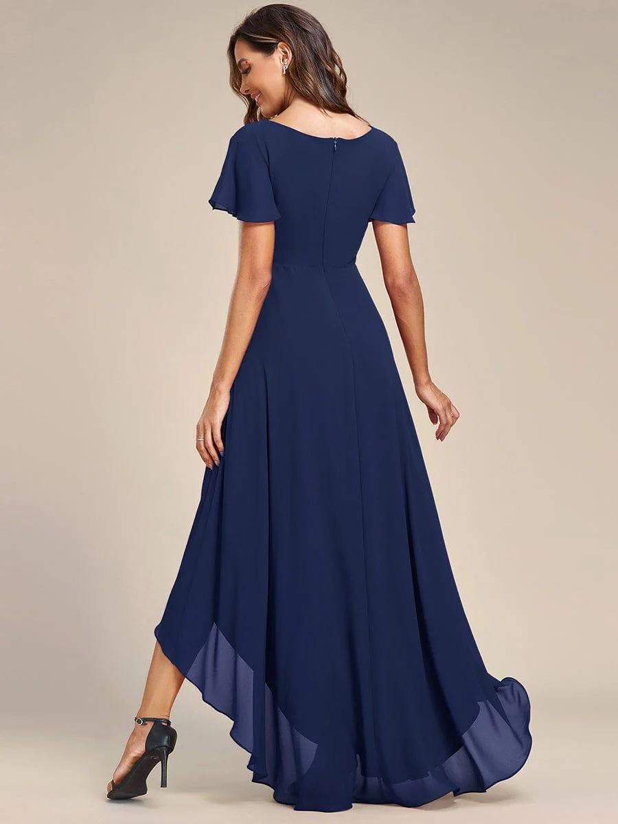 Chiffon Ruffle Sleeves V-Neck Bridesmaid Dress with High-Low Hemline(Final Sale) - Image 7