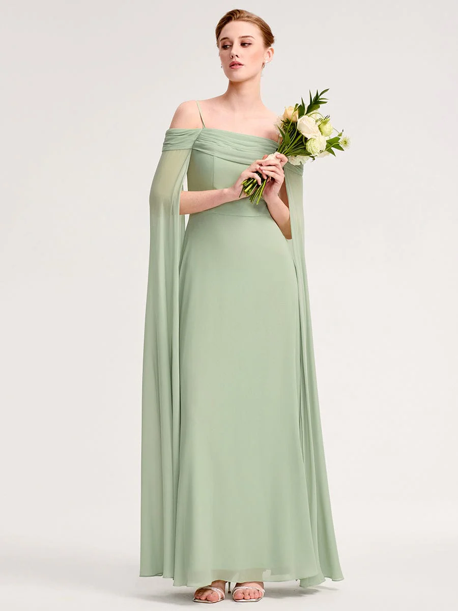 Chiffon Sleeves Watteau Train Bridesmaid Dress - Image 4
