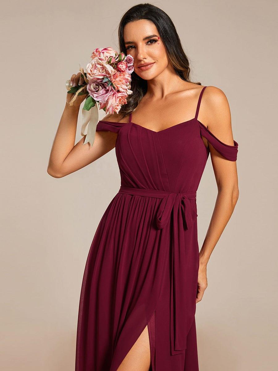 ever ADA|Chiffon V-Neck Spaghetti Strap Bridesmaid Dress with High Slit - Image 3