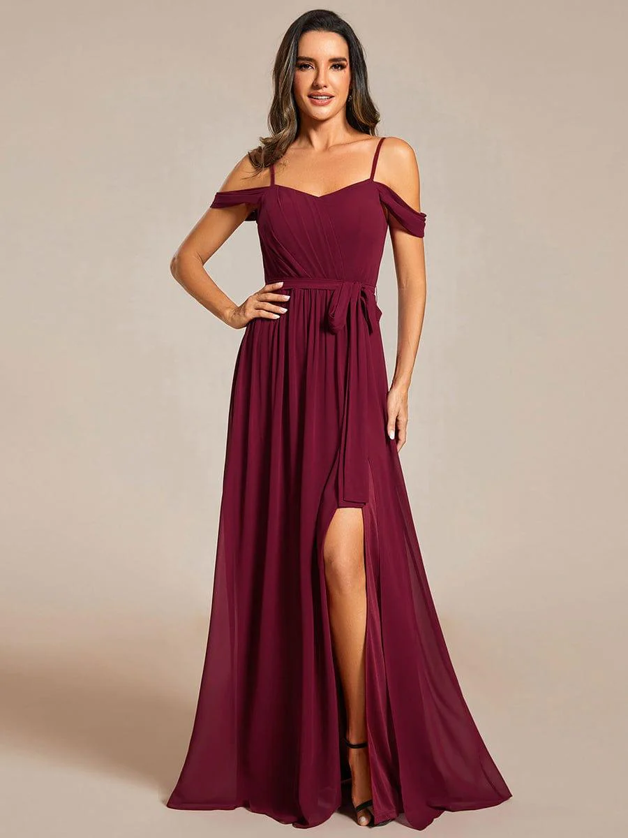 ever ADA|Chiffon V-Neck Spaghetti Strap Bridesmaid Dress with High Slit - Image 5