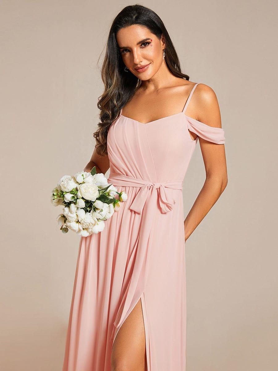 ever ADA|Chiffon V-Neck Spaghetti Strap Bridesmaid Dress with High Slit - Image 8