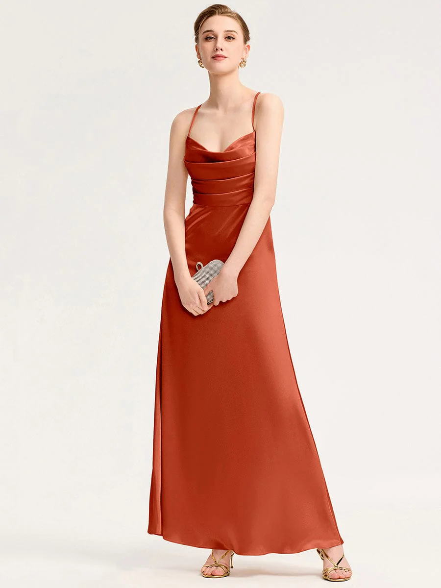 ever SERIVA|Cowl Pleated Satin Bridesmaid Dress - Image 10