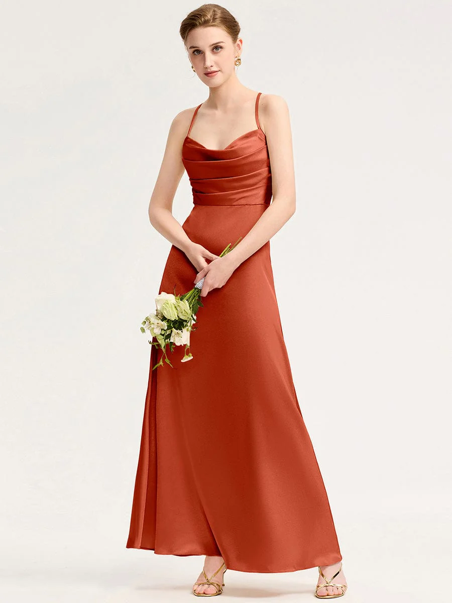 ever SERIVA|Cowl Pleated Satin Bridesmaid Dress - Image 11