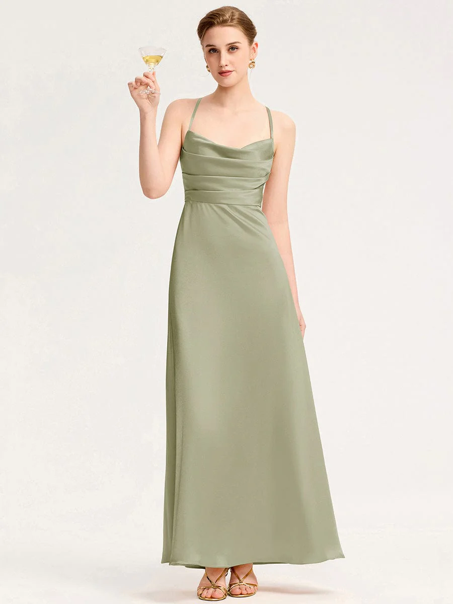 ever SERIVA|Cowl Pleated Satin Bridesmaid Dress - Image 16