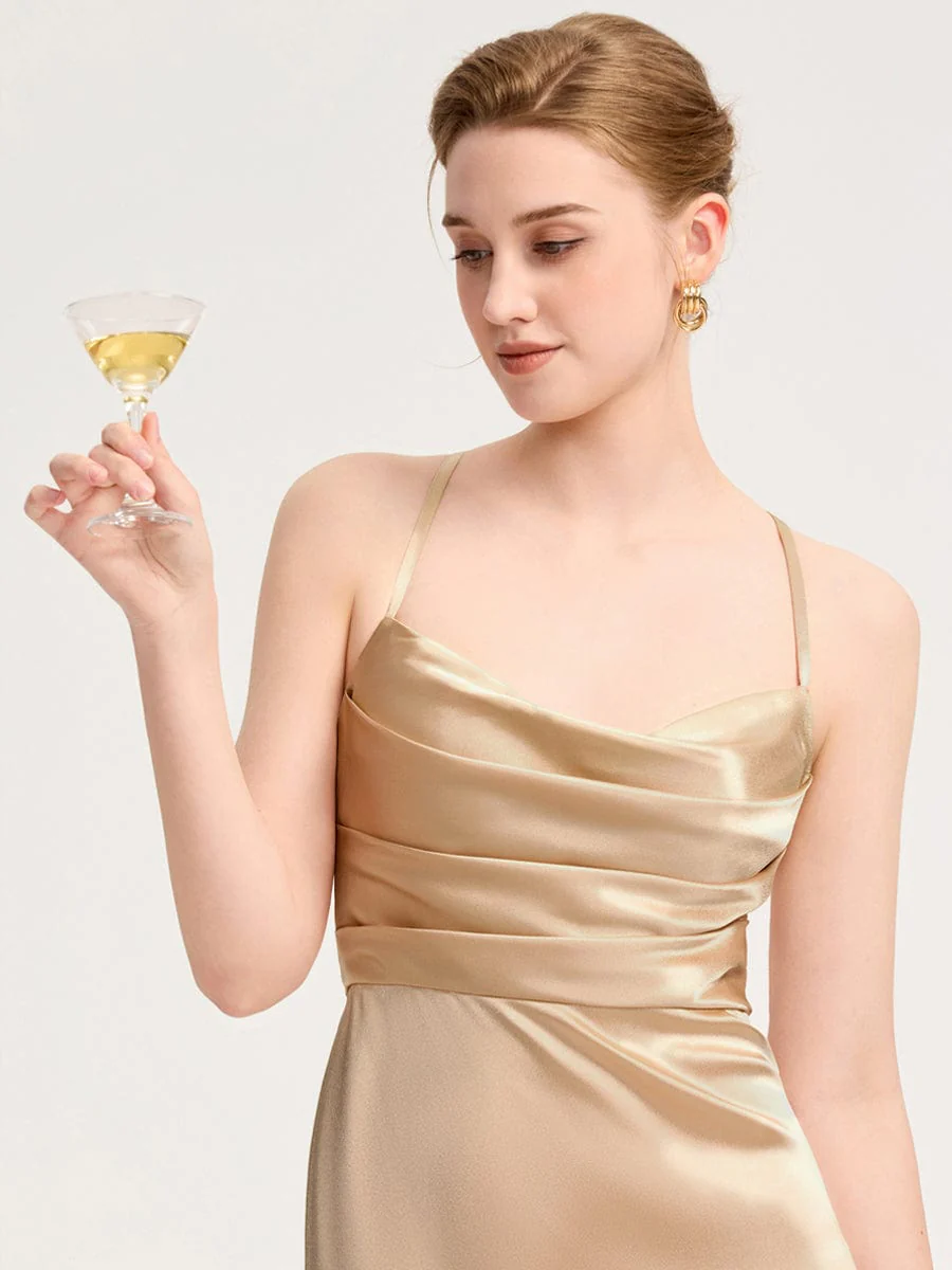 ever SERIVA|Cowl Pleated Satin Bridesmaid Dress - Image 3