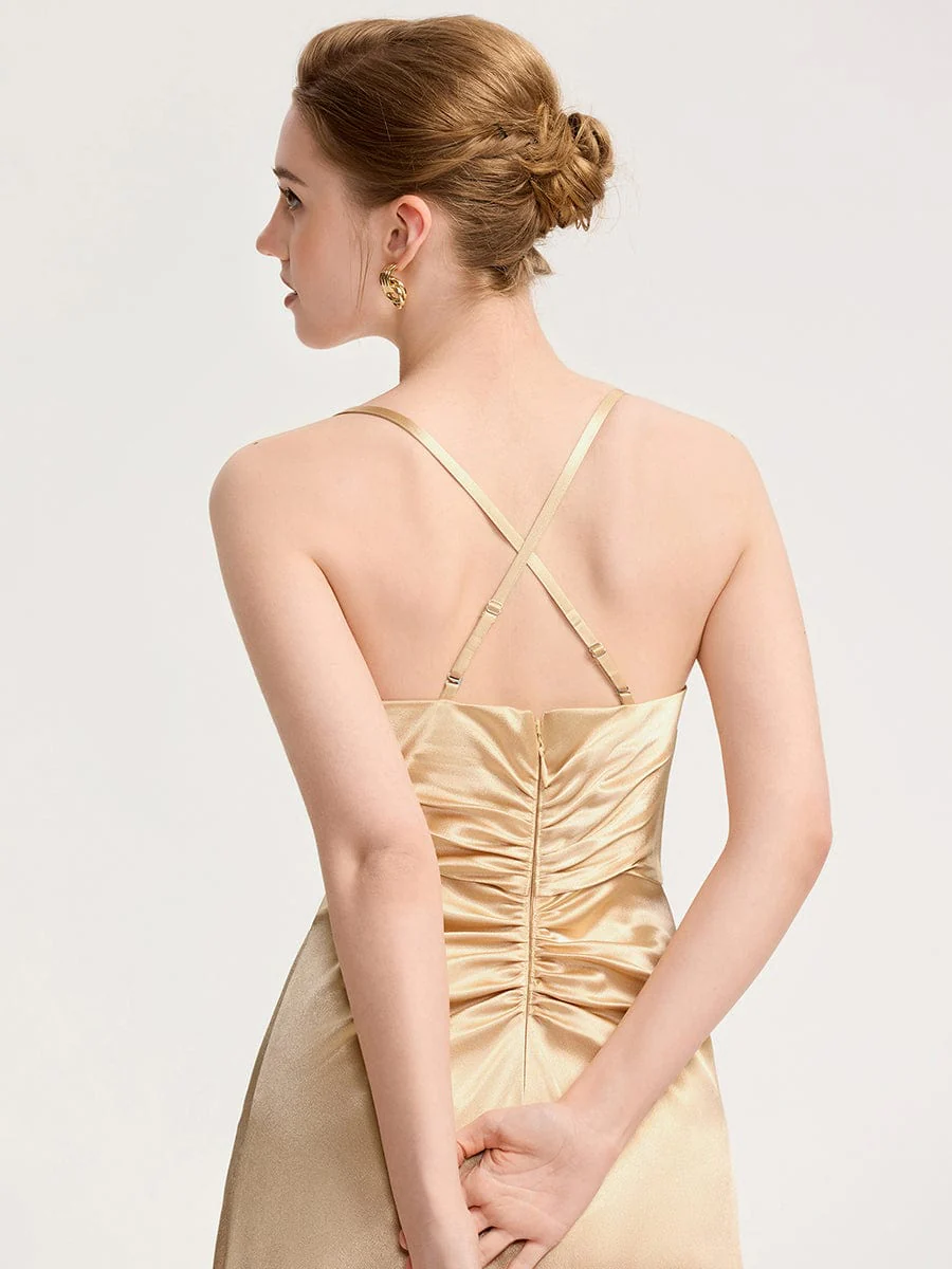 ever SERIVA|Cowl Pleated Satin Bridesmaid Dress - Image 4