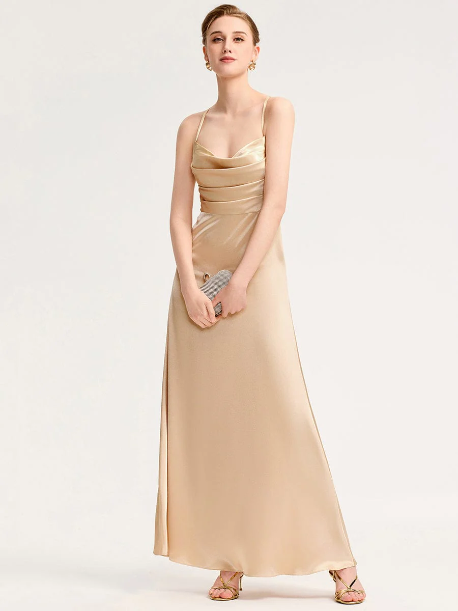 ever SERIVA|Cowl Pleated Satin Bridesmaid Dress - Image 5