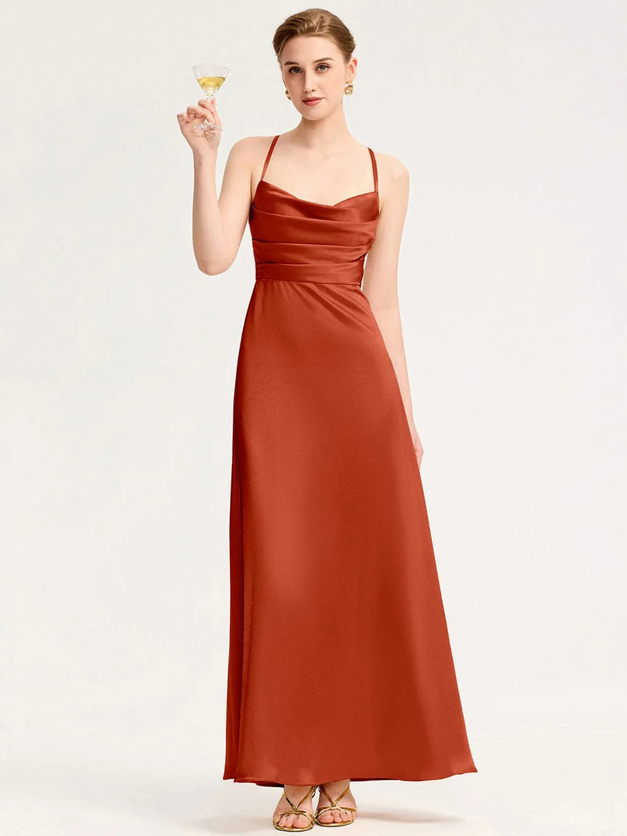 ever SERIVA|Cowl Pleated Satin Bridesmaid Dress - Image 7