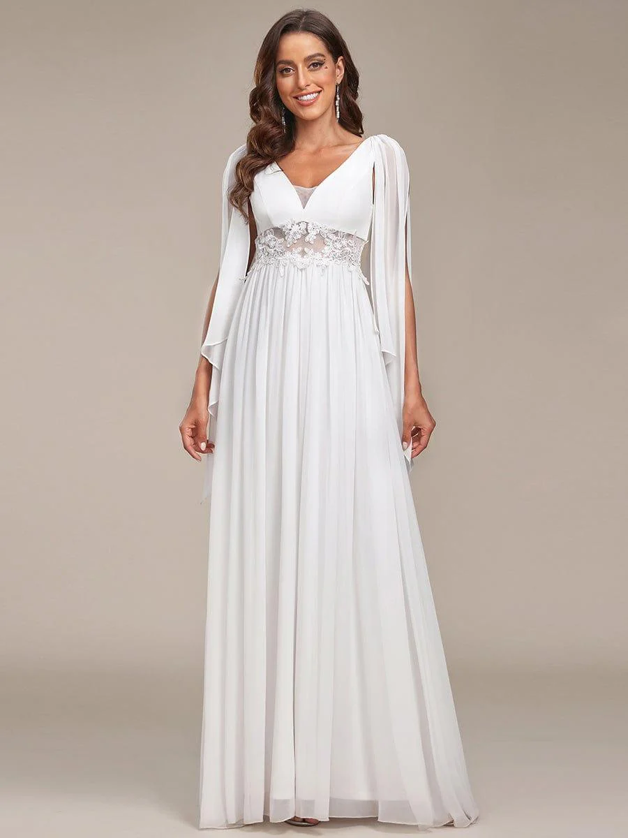 Deep V Neck Applique Long Split  Wedding Dress - Image 6