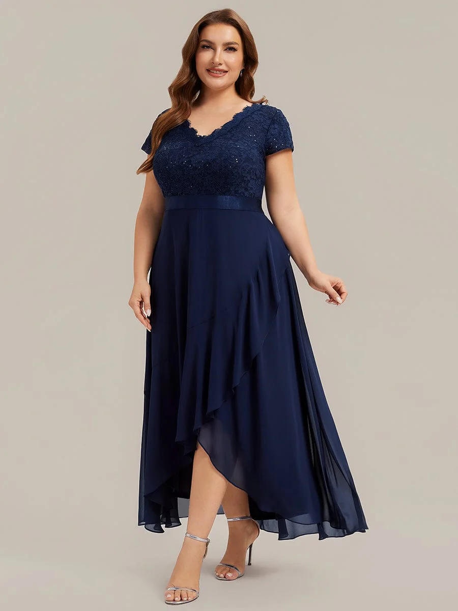 Deep V-Neck Chiffon Cap Sleeve Dress - Image 19