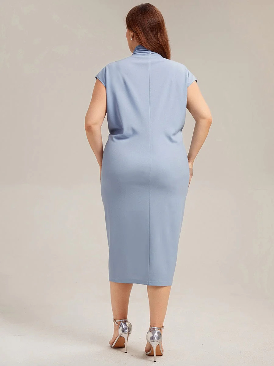 Deep V-Neck Knit Drop Shoulder Sleeve Dress - Image 7