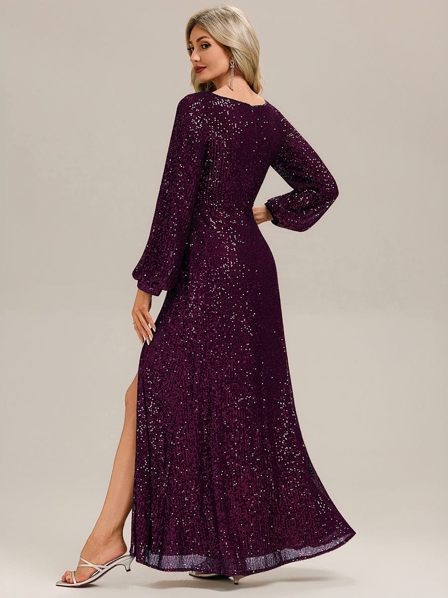 ever ELINOR|Deep V-Neck Sequin Lantern Sleeve Evening Dress - Image 5