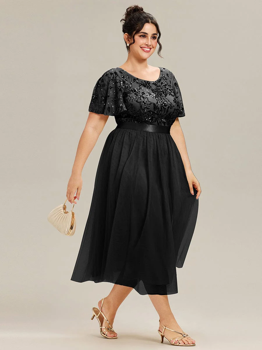 ever COOPER|Round Neck Sequin Ruffle Sleeve Evening Dress - Image 10