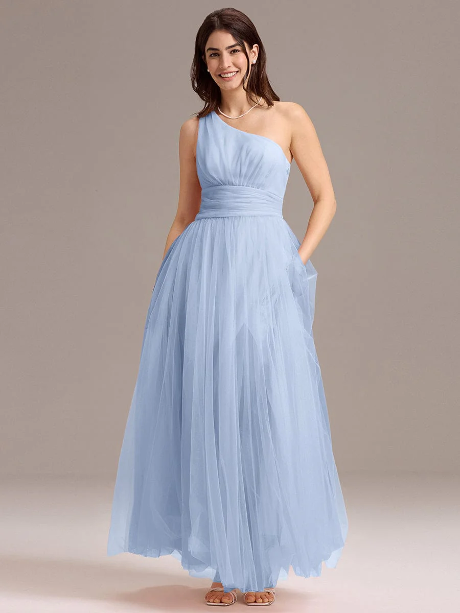 ever ARCADIA|Designer A-line One Shoulder Maxi Tulle Evening Dress - Image 8