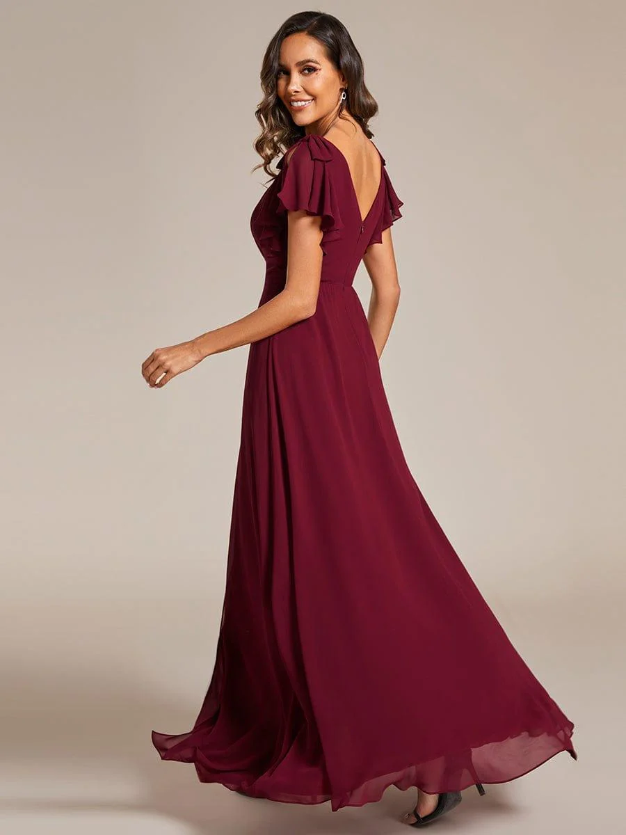 ever ROSY|Double V-Neck High Split Bridesmaid Dress with Ribbon Bow - Image 18