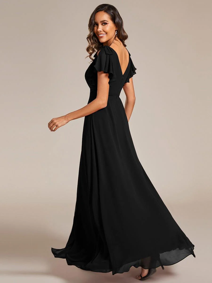 ever ROSY|Double V-Neck High Split Bridesmaid Dress with Ribbon Bow - Image 26
