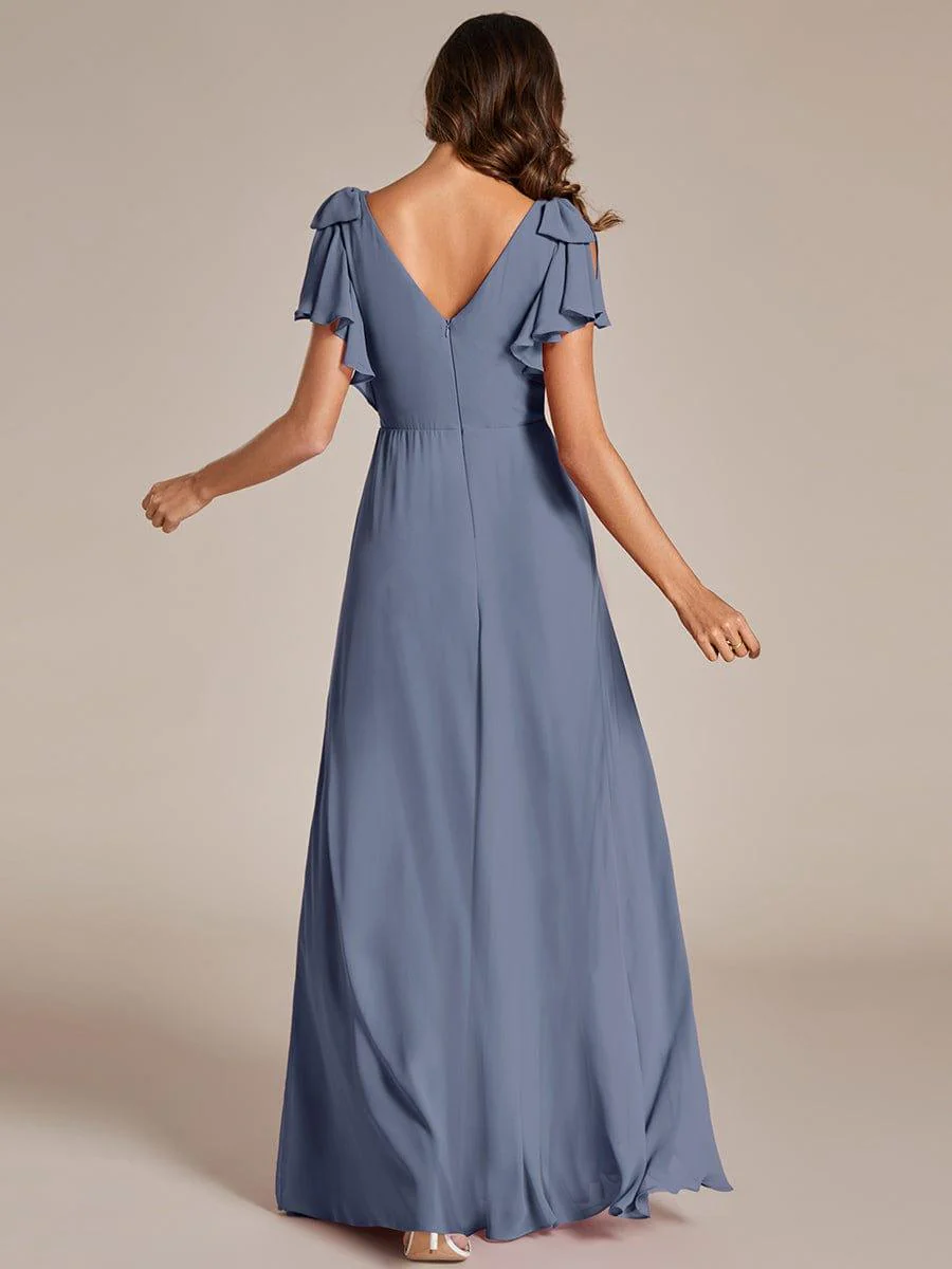 ever ROSY|Double V-Neck High Split Bridesmaid Dress with Ribbon Bow - Image 34