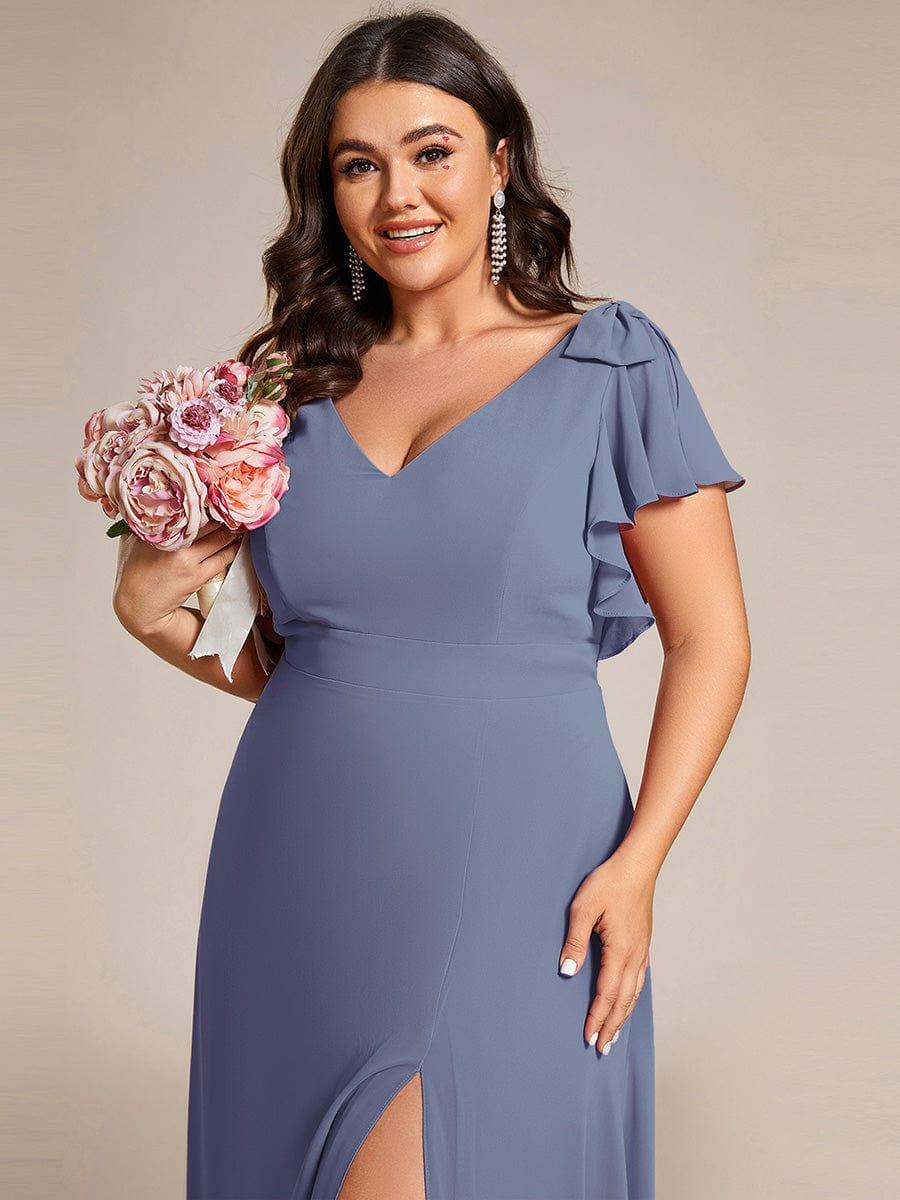 ever ROSY|Double V-Neck High Split Bridesmaid Dress with Ribbon Bow - Image 40