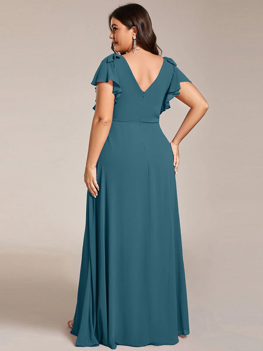 ever ROSY|Double V-Neck High Split Bridesmaid Dress with Ribbon Bow - Image 63