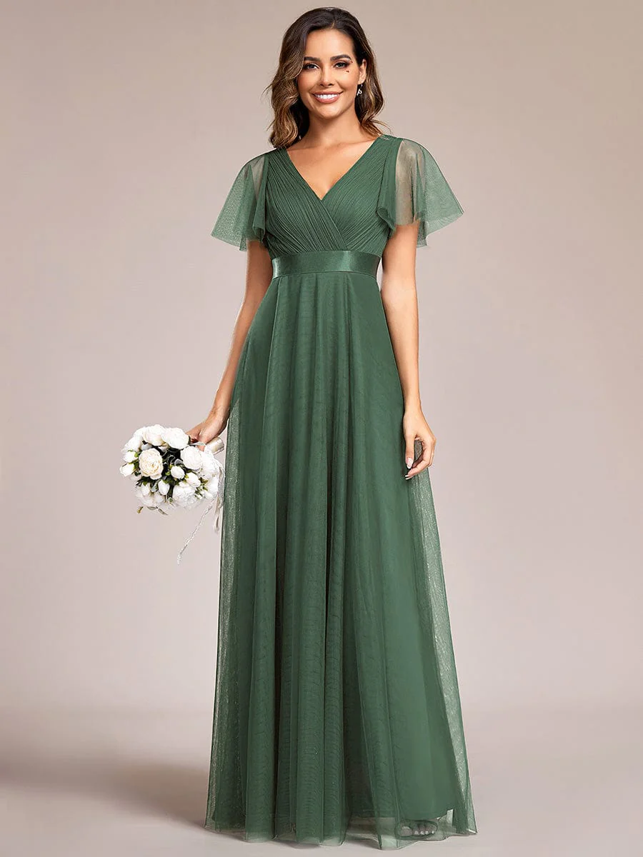 ever MISTE|Double V-Neck Tulle Floor-Length Bridesmaid Dress - Image 118