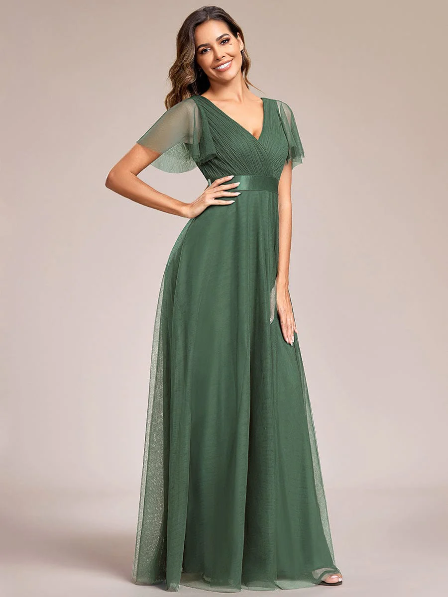 ever MISTE|Double V-Neck Tulle Floor-Length Bridesmaid Dress - Image 120