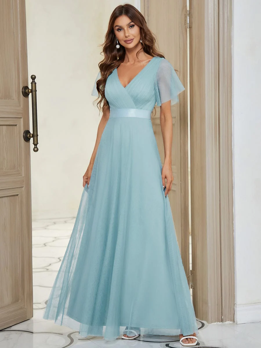ever MISTE|Double V-Neck Tulle Floor-Length Bridesmaid Dress - Image 132