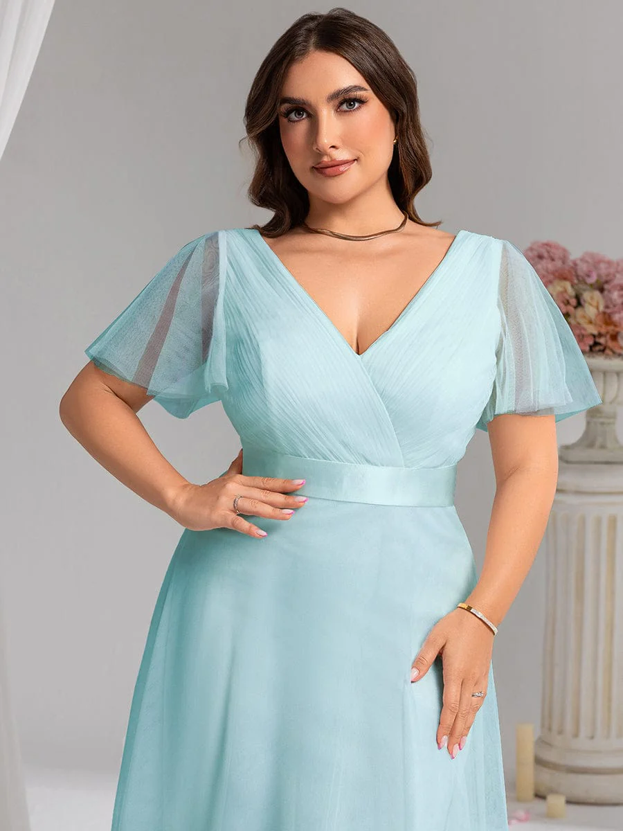 ever MISTE|Double V-Neck Tulle Floor-Length Bridesmaid Dress - Image 135