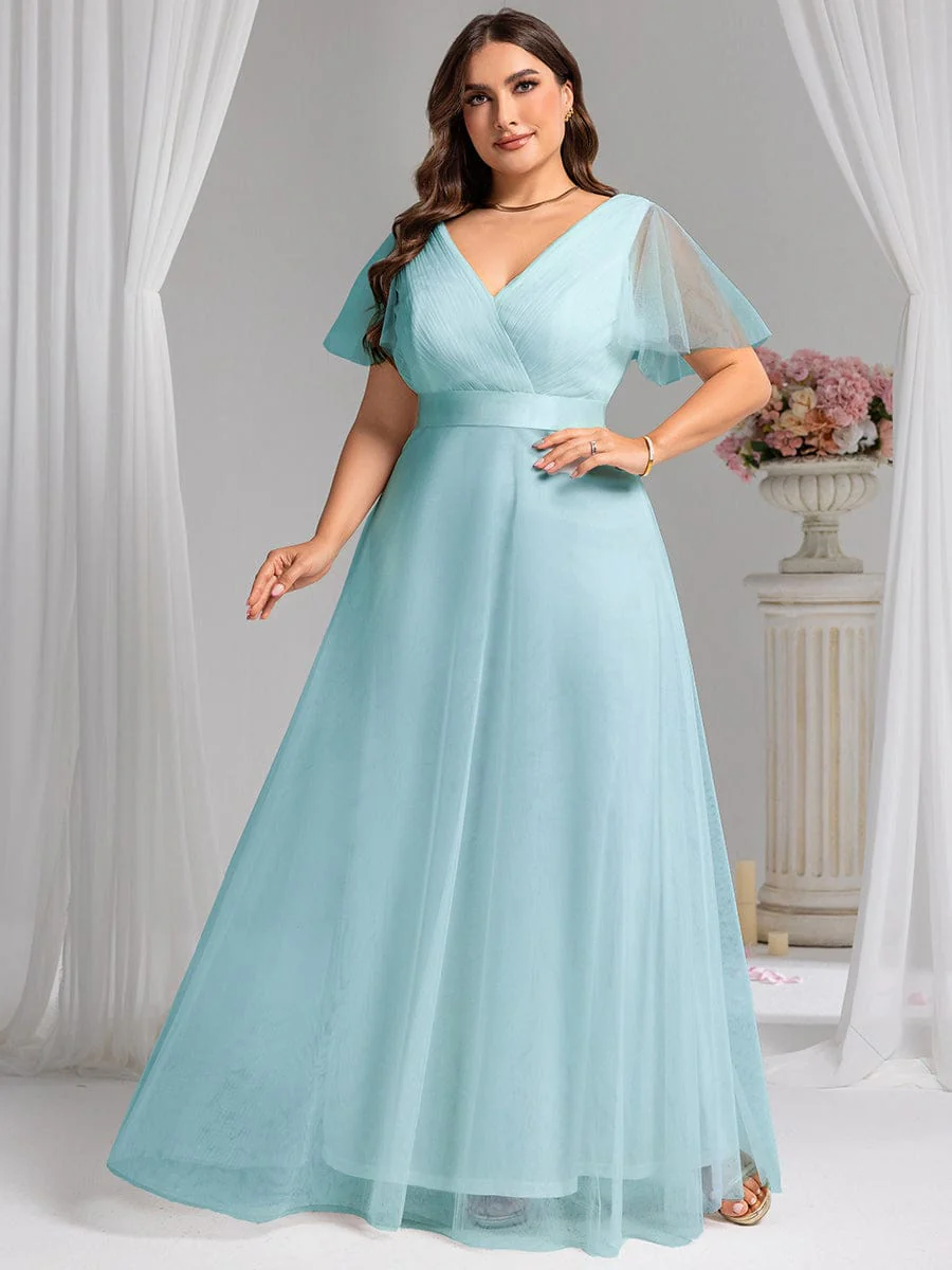 ever MISTE|Double V-Neck Tulle Floor-Length Bridesmaid Dress - Image 137