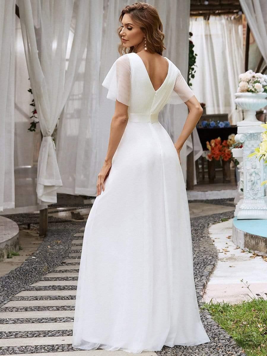 ever MISTE|Double V-Neck Tulle Floor-Length Wedding Dress - Image 7