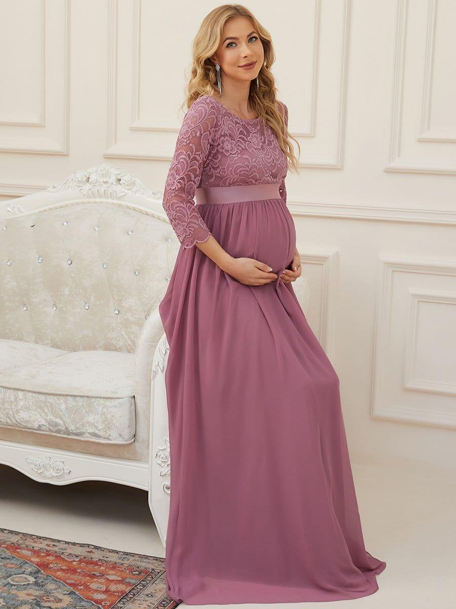 ever KALANI|Elegant 3/4 Sleeves Embroidered Maternity Wedding Guest Dress - Image 13