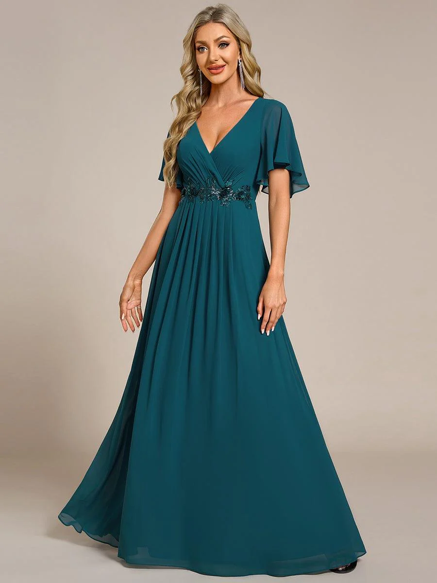 ever IVYROSE|Elegant Chiffon Applique Evening Dress with Flutter Sleeves - Image 111