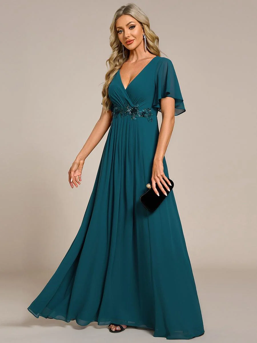 ever IVYROSE|Elegant Chiffon Applique Evening Dress with Flutter Sleeves - Image 114