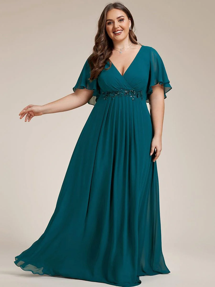 ever IVYROSE|Elegant Chiffon Applique Evening Dress with Flutter Sleeves - Image 119