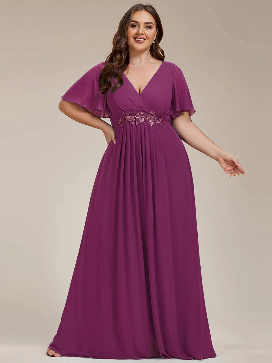 ever IVYROSE|Elegant Chiffon Applique Evening Dress with Flutter Sleeves - Image 149