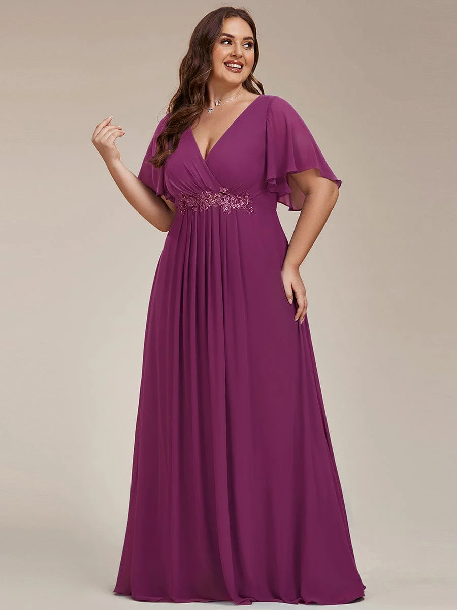 ever IVYROSE|Elegant Chiffon Applique Evening Dress with Flutter Sleeves - Image 150