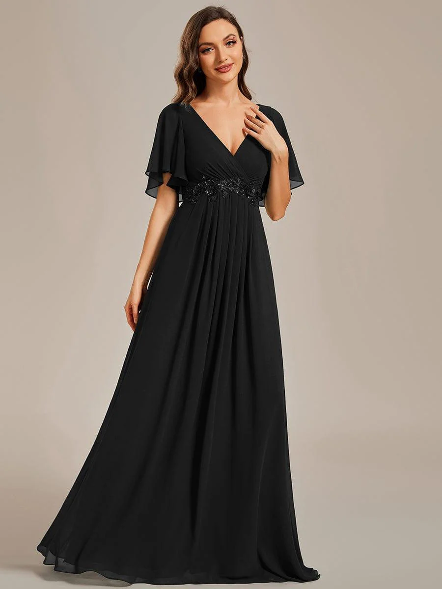 ever IVYROSE|Elegant Chiffon Applique Evening Dress with Flutter Sleeves - Image 17